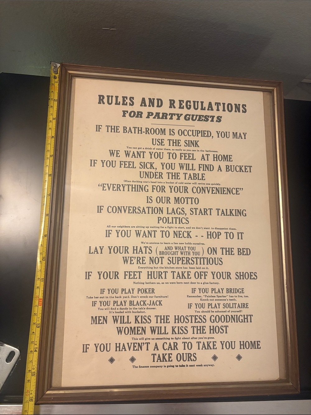 Framed Vintage Rules and Regulations Wall Art - Black & Cream